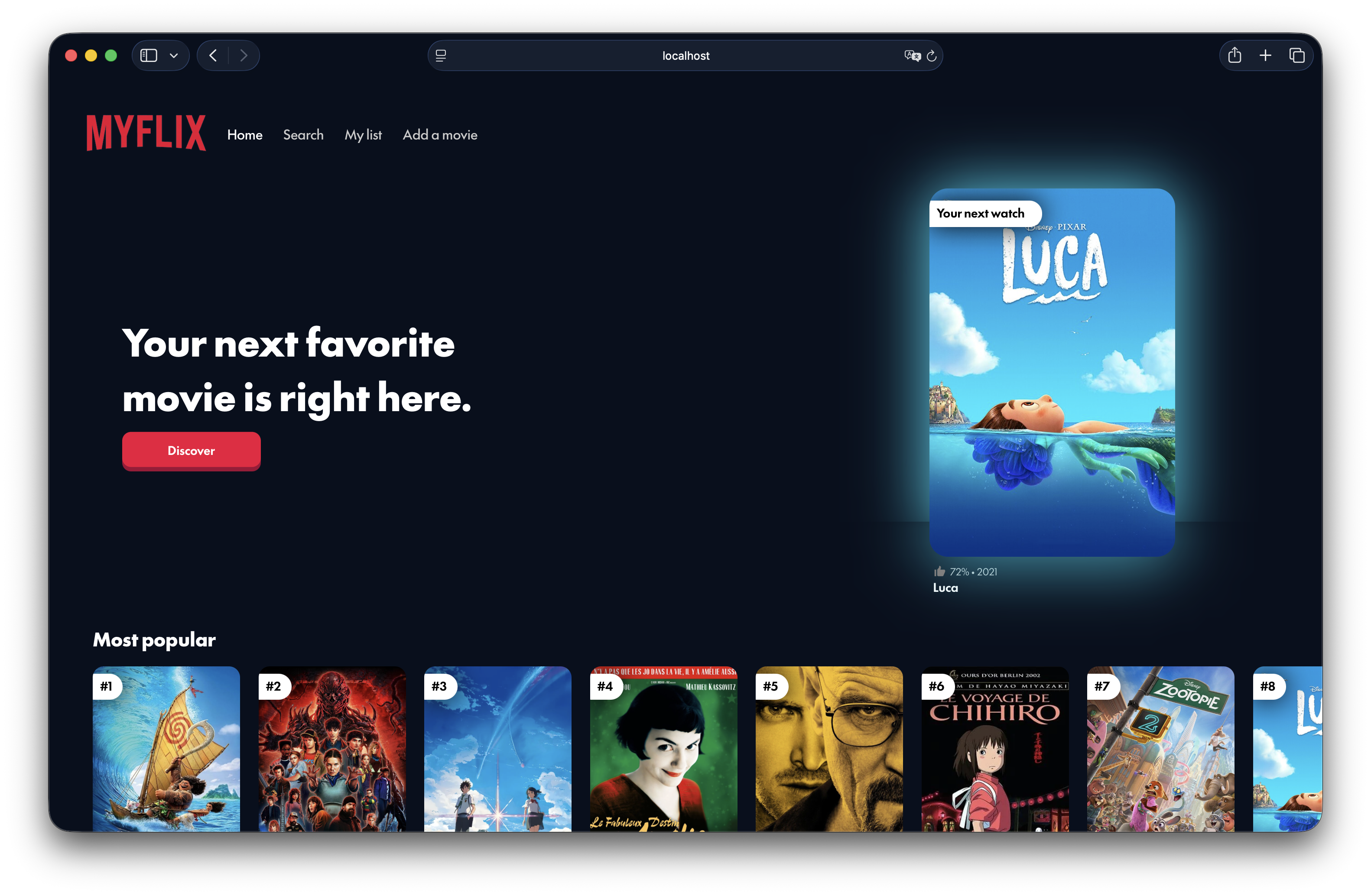 Capture d'écran de 'Myflix'