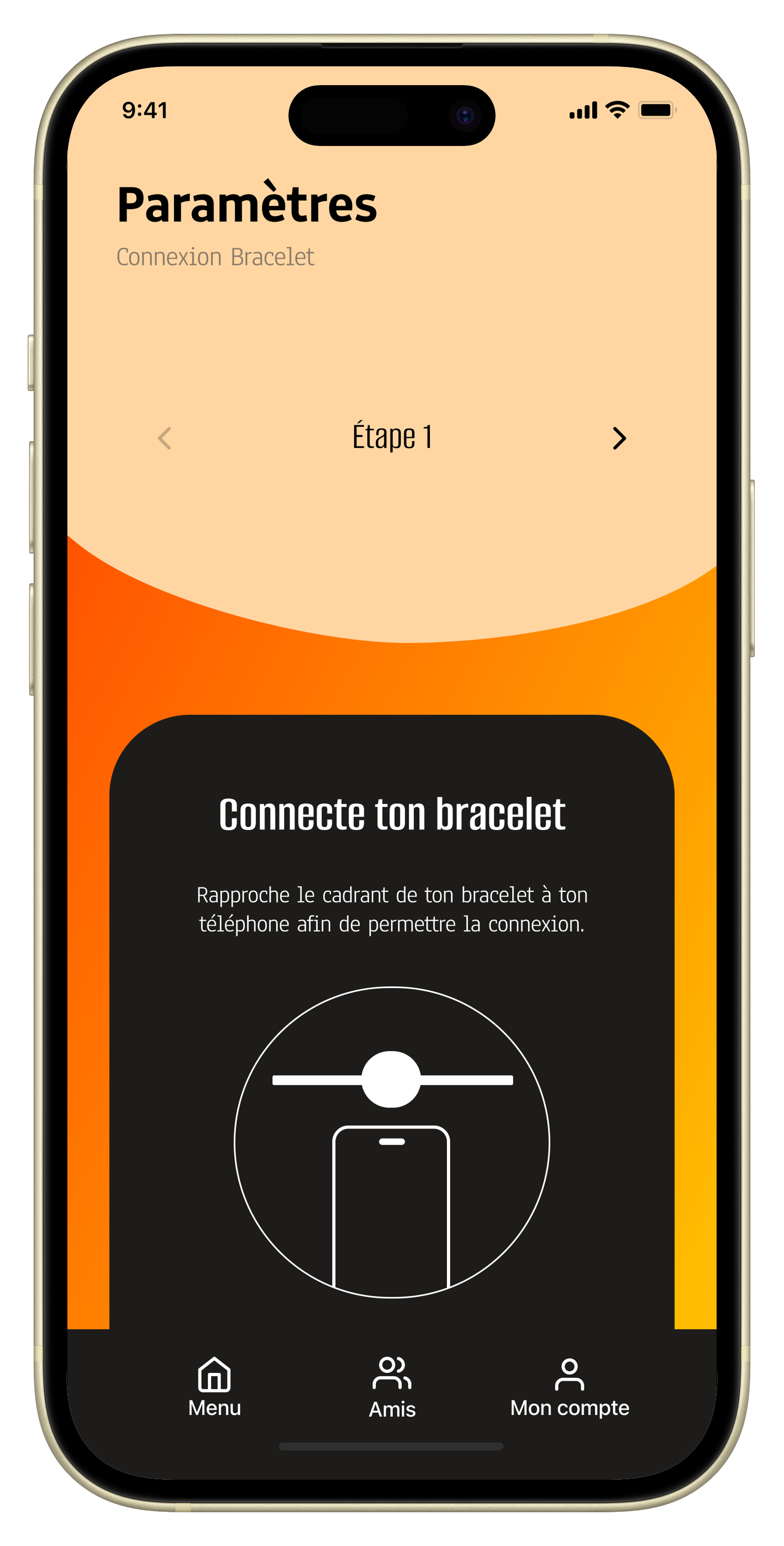 Téléphone avec l'application Sparky, scan en cours du bracelet